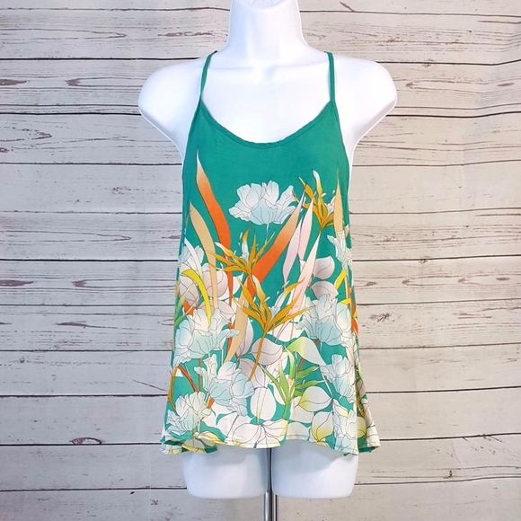 4/$25 O'Neill green floral racerback tie tank top - Picture 2 of 6